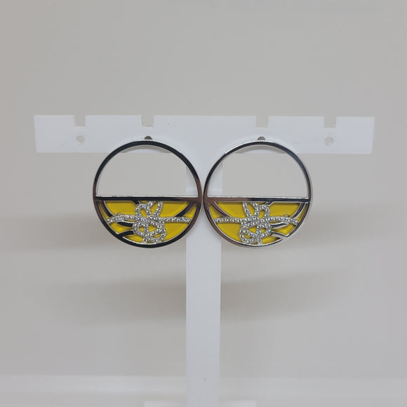 Les Georgettes Boucles d'oreilles précieuses Pétales argenté 30mm n°58 avec vinyle sun/marine