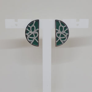 Les Georgettes Boucles d'oreilles précieuses Pétales argenté 30mm n°68 avec vinyle gris clair/vert sapin