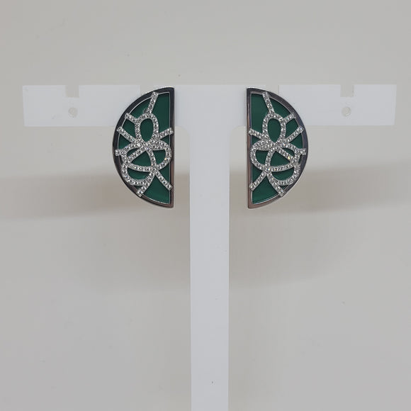 Les Georgettes Boucles d'oreilles précieuses Pétales argenté 30mm n°68 avec vinyle gris clair/vert sapin