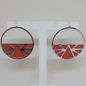 Les Georgettes Boucles d'oreilles Ibiza argenté 43mm n°69 avec vinyle noir mat/rouge