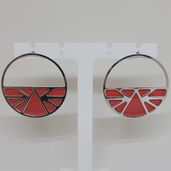 Les Georgettes Boucles d'oreilles Ibiza argenté 43mm n°69 avec vinyle noir mat/rouge