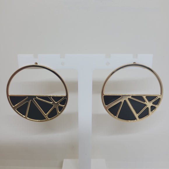 Les Georgettes Boucles d'oreilles Solaire doré 43mm n°70 avec vinyle noir/blanc