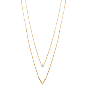 Collier double en plaqué or et zirconium