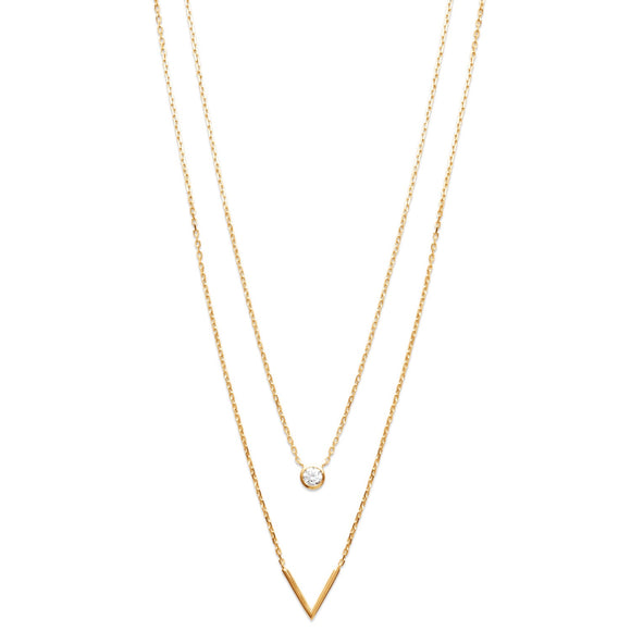 Collier double en plaqué or et zirconium