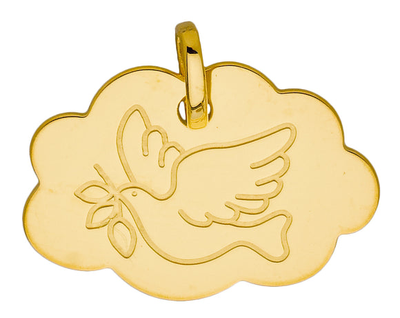 Médaille nuage avec colombe en or jaune 9ct 460-110