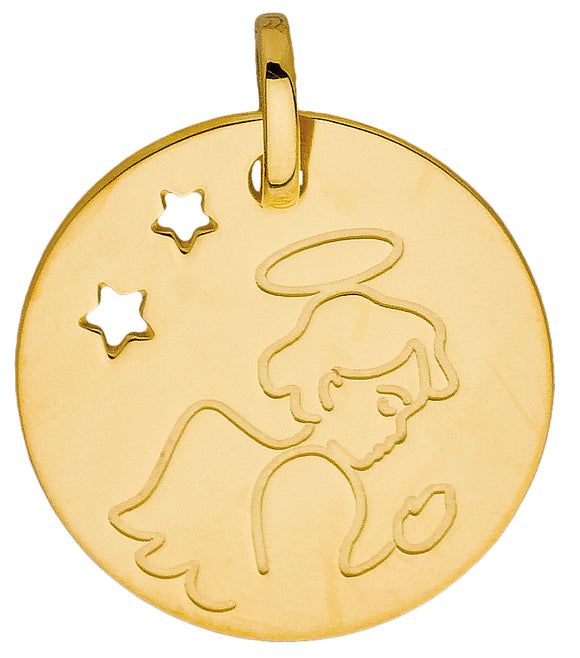 Médaille ronde avec ange en or jaune 9ct