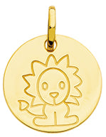 Médaille ronde Lion en or jaune 18ct 360-223