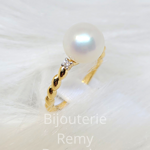 Bague or jaune 18ct avec perle et diamants 318-2