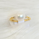 Bague or jaune 18ct avec perle et diamants 318-2