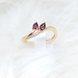 Bague en or jaune 18 ct avec rhodonites et diamants 317-94