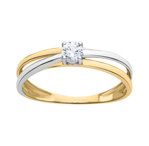 Bague solitaire en or 9ct bicolore + zirconium 421-187