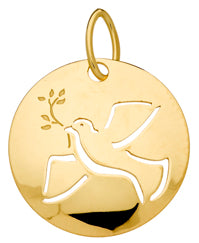 Médaille ronde bombée colombe ajourée en or 9ct