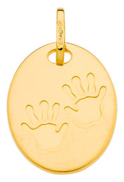 Médaille ovale avec empreintes mains en or jaune 9ct