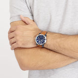 Chrono Grant bleu sur cuir Cognac