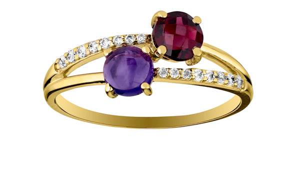 Bague en or 9ct avec amethyste, rhodolite et zirconium