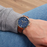 Chrono Neutra Bleu / cuir cognac